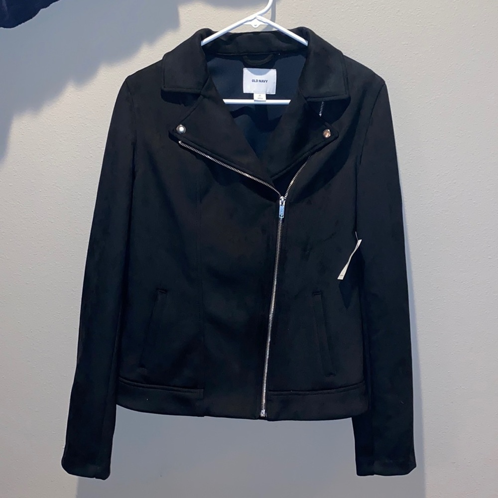 BRAND NEW Old Navy Black Faux Suede Moto Jacket medium TALL